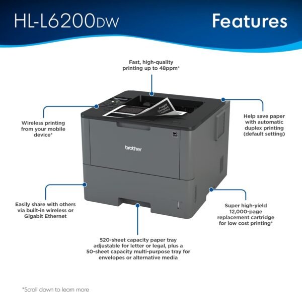 61eCFPfZyL._AC_SL1500_ Brother HL-L6200DW Wireless Monochrome Laser Printer Review Fast Speeds and High Capacity