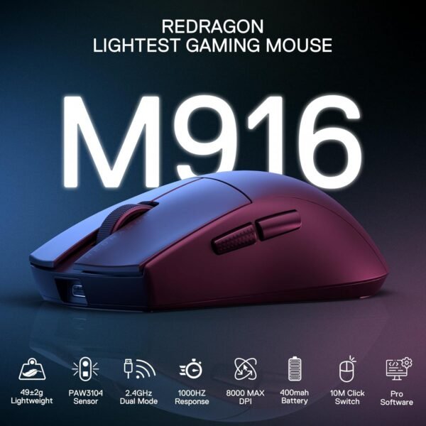 Redragon M916 Wireless Gaming Mouse review Ultra-Light Design with 8K DPI Performance