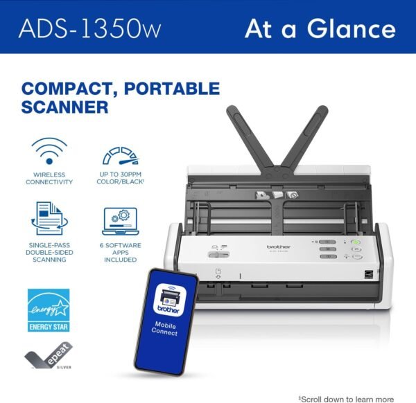 71GgclHoLFL._AC_SL1500_ Brother ADS-1350W Compact Scanner Review Fast Wireless Scanning with Double-Sided Capabilities