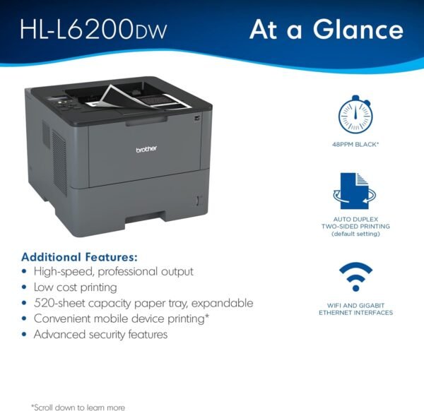 71eSAMqHv2L._AC_SL1500_ Brother HL-L6200DW Wireless Monochrome Laser Printer Review Fast Speeds and High Capacity