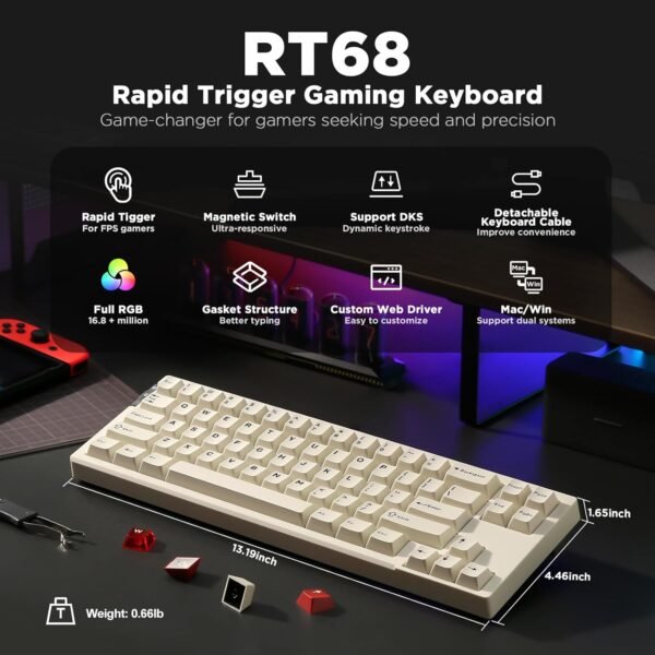 71l8wt316iL._AC_SL1500_ YUNZII RT68 Gaming Keyboard Review Ultra-Fast Magnetic Switches with Customizable Actuation