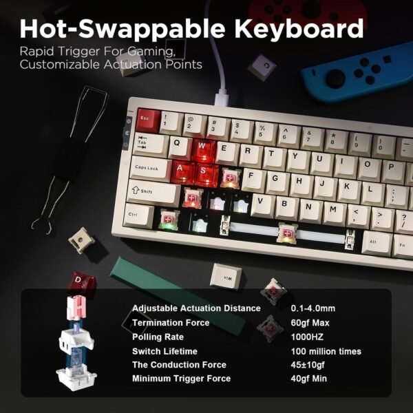 71uYVXSJjfL._AC_SL1500_ YUNZII RT68 Gaming Keyboard Review Ultra-Fast Magnetic Switches with Customizable Actuation