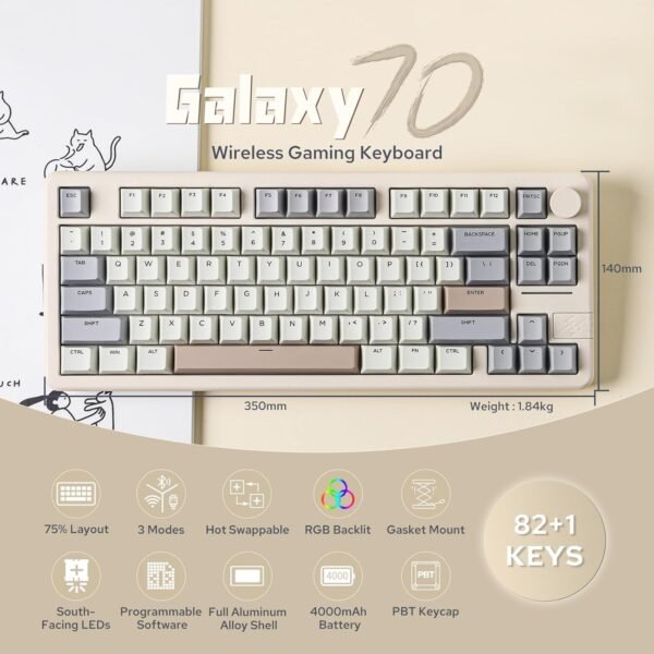 71yCfkRyvbL._AC_SL1500_ EPOMAKER Galaxy70 Wireless Gaming Keyboard review 75% Compact Aluminum Design with RGB and Hot Swappable Keys